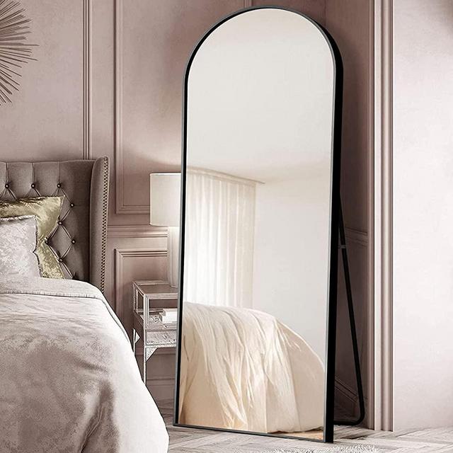 NeuType 71"x28" Arched Full Length Mirror Large Arched Mirror Floor Mirror with Stand Large Bedroom Mirror Standing or Leaning Against Wall Aluminum Alloy Frame Dressing Mirror, Black