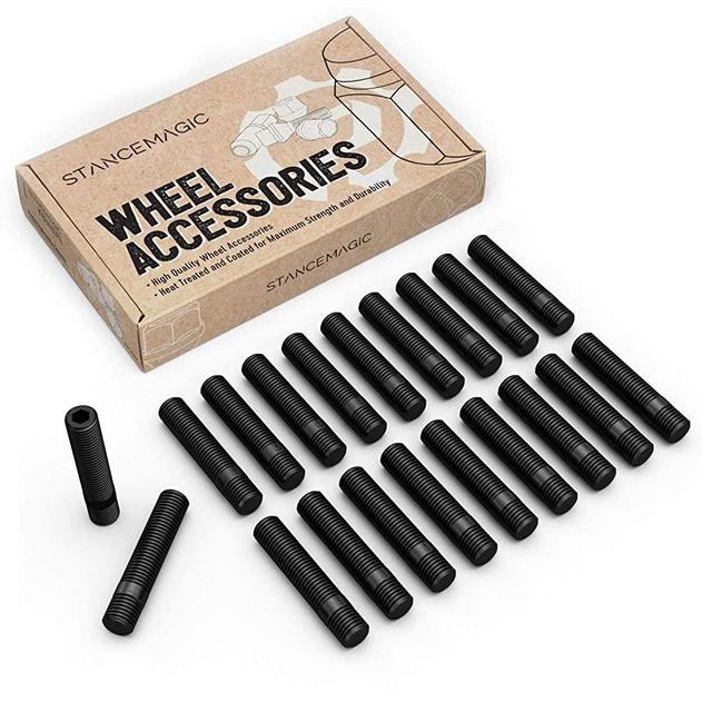 20pcs Black Wheel Stud Conversion - 12x1.5 to 12x1.5, 33mm Shank Length - Compatible with BMW 128i 135i 318i 320i 325i 328i 335i M3 525i 528i 530i 535i M5 Z3 Z4 E36 E46 E60 E90 E92 E93