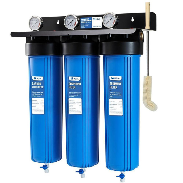 HQUA WF3-01 3-Stage Whole House Water Filtration System, Reduces Heavy Metals (Lead, Mercury, Copper, Nickel, Chromium), Chloramine, Sediment, Odor, and VOC’s (Sediment Heavy Metal Carbon 3 Stage)