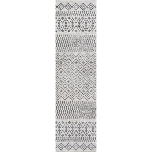 JONATHAN Y Ifrane Berber Geometric Stripe 2' x 8' Runner Rug in Cream/Gray