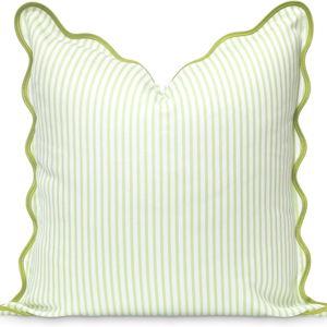 Green Stripes Outdoor Scalloped Throw Pillow Cover 20"x20"
