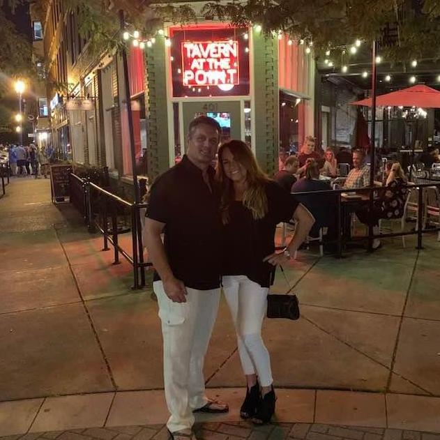 Standing in front of Tavern at the Point on our 1st Anniversary.  It has since changed ownership and is now called "The Point"...