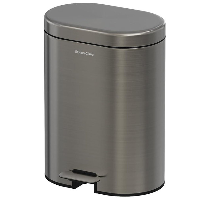 SolaceCove Small Bathroom Step Trash Can with Removable Inner Bucket,3.2 Gallon Stainless Steel Garbage Bin with Soft Close Lid for Bedroom,Oval Brushed Garbage Can for,Living Room(Volcanic Gray)