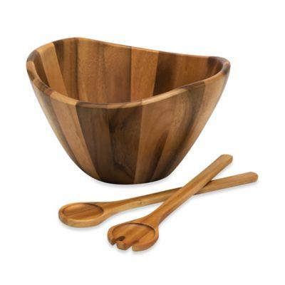 Lipper International Acacia Wood 3-Piece Wave Bowl and Server Set