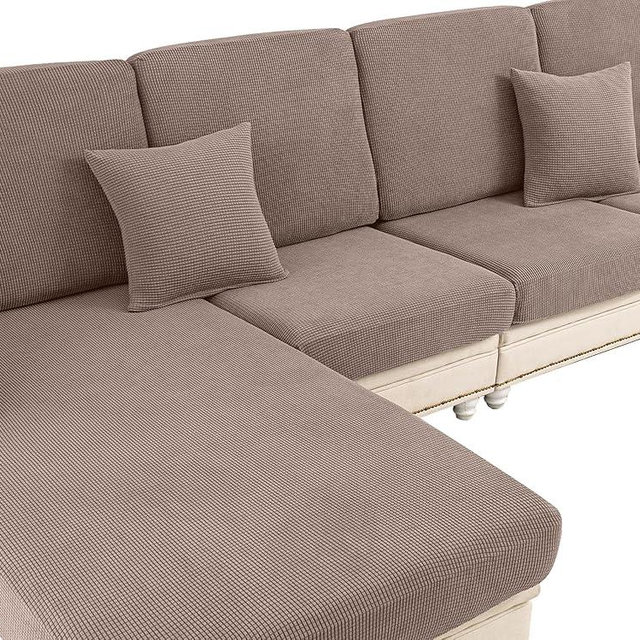LA MEACK Couch Cushion Covers for Sectional Sofa L Shape Washable Separate Seat Chaise Couch Cover Stretch Sofa Slipcovers with 2 Pcs Pillowcases(2 Seater + 1 Chaise, Khaki)