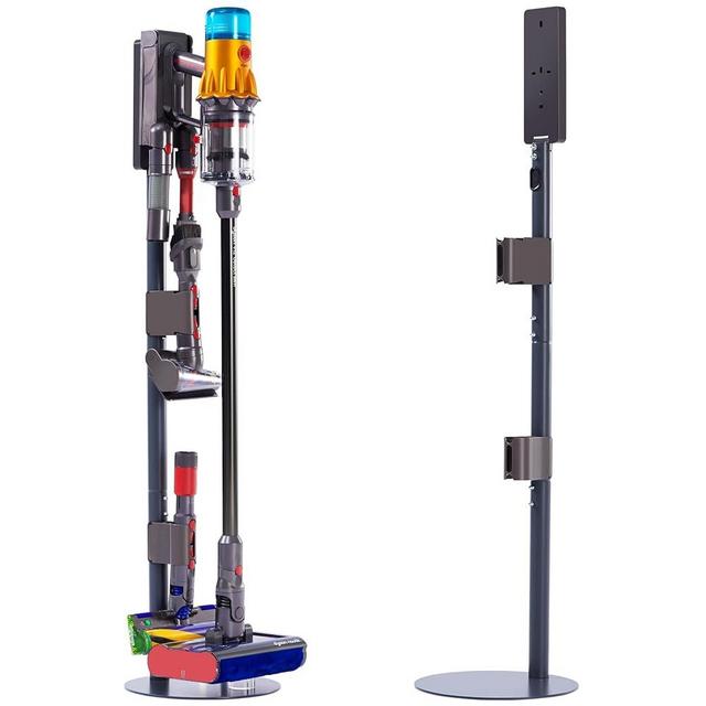 Arondson Vacuum Stand Compatible with Dyson V15, V12, V11, V10, V8, V7, Carbon Steel Floor Dock, Storage Holder with Built-in Cable Slot, 2 Clips for 7 Attachment Holder
