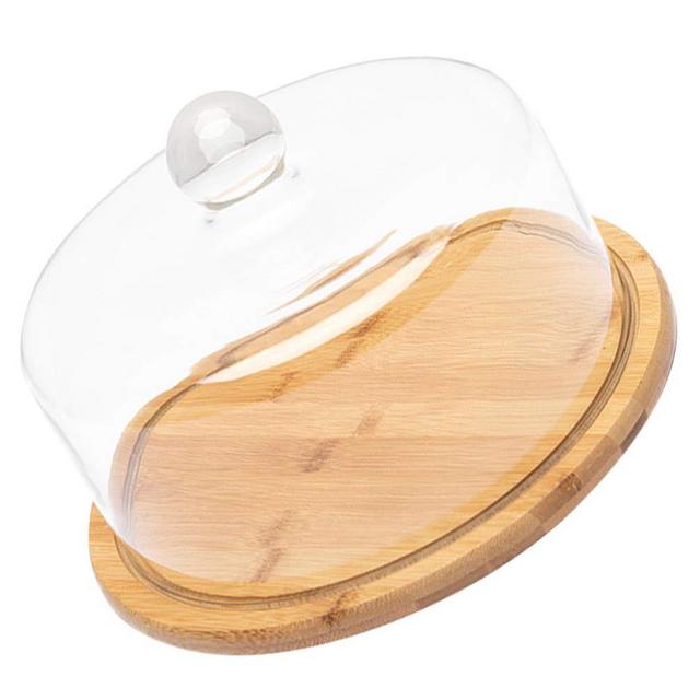 DOITOOL Wooden Tray with Dome Glass Dessert Cover Rustic Cake Stand Desert Platter Wood Serving Tray Cheese Cloche Dome for Desserts Fruits Snack Candy