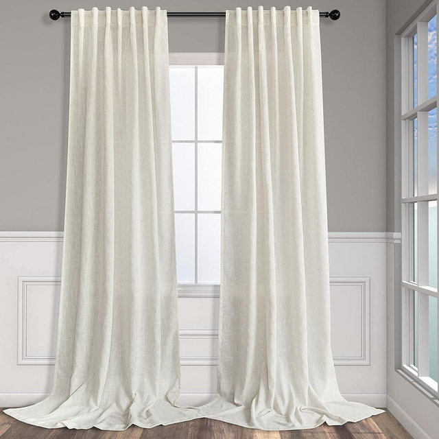 Pitalk Cream Sheer Curtains for Living Room 100 Inches Long 2 Panels Pocket Back Tab Semi Transparent Curtains Boho Farmhouse Mid Century Country Western Ivory Linen Drapes Ceiling to Floor 52 x 100