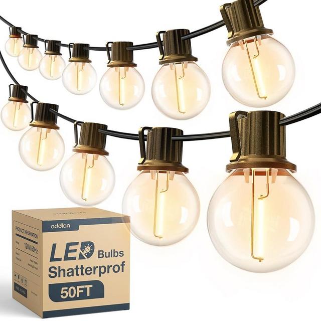 addlon 50FT LED Outdoor String Lights, G40 Globe Patio Lights 2200K Dimmable with 27 Shatterproof Bulbs(2 Spare), Vintage Waterproof Connectable Hanging String Lights for Backyard Patio House Balcony