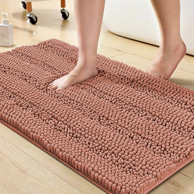 Turquoize Non Slip Shaggy Bathroom Rugs Blue Bath Rugs for Bathroom Chenille Bath Rugs for Bathroom 1 Piece Bath Mat Set Super Absorbent Shower Rug for Tub Mats, 20"x 32", Muted Clay