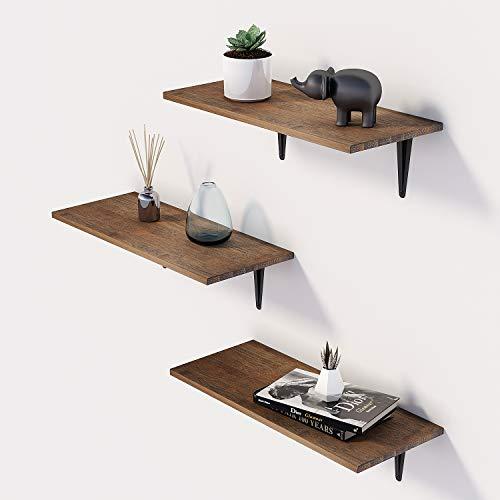 BAMFOX Floating Shelves Wall Mounted Shelf Set of 3, Natural Bamboo Wall Decor Storage Shelves for Bedroom, Bathroom, Kitchen, Living Room Brown