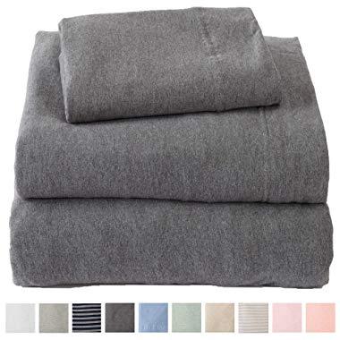 Great Bay Home Jersey Knit Sheets. All Season, Soft, Cozy Queen Jersey Sheets. T-Shirt Sheets. Jersey Cotton Sheets. Heather Cotton Jersey Bed Sheet Set. (Queen, Charcoal)
