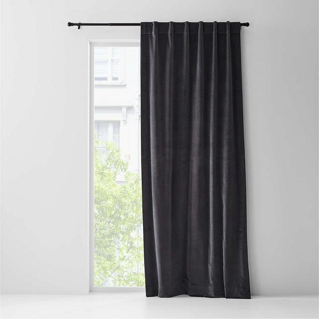 Storm Grey Cotton Velvet Blend Window Curtain Panel with Lining 48"x84"