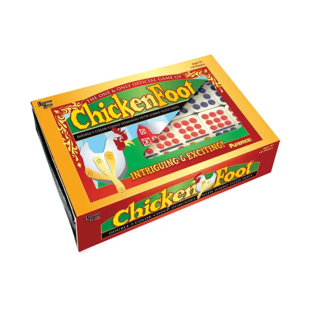 ChickenFoot Double 9 Color Dot Dominoes Board Game: Puremco; Includes Instructions & Storage Case; Players 1-8; Party Game