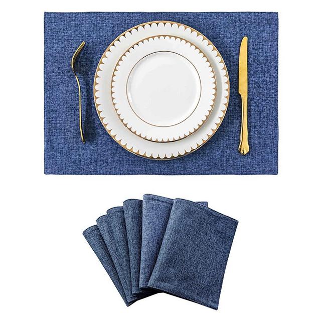 Home Brilliant Set of 6 Placemats Heat Resistant Dining Table Place Mats Kitchen Table Mats, Navy Blue