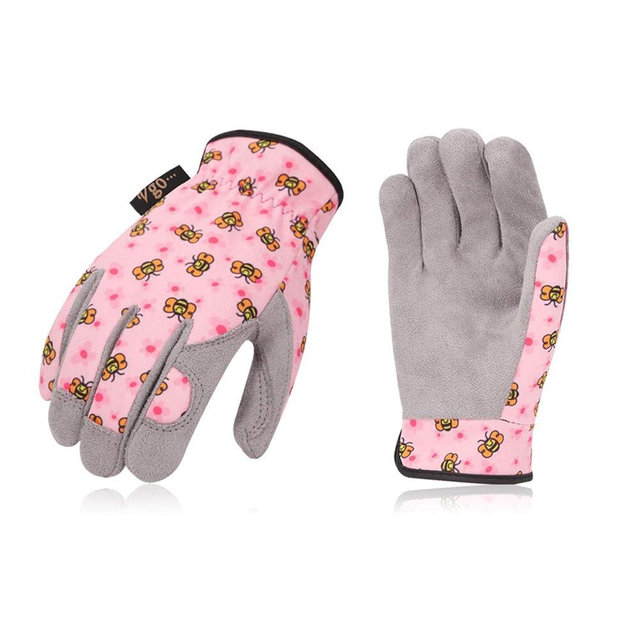 Vgo... 1-Pair Age 4-5 Kids Gardening Gloves,Children Yard Work Gloves,Toddlers,Boys,Girls (Size S, Pink Bee, KID-MF7362)