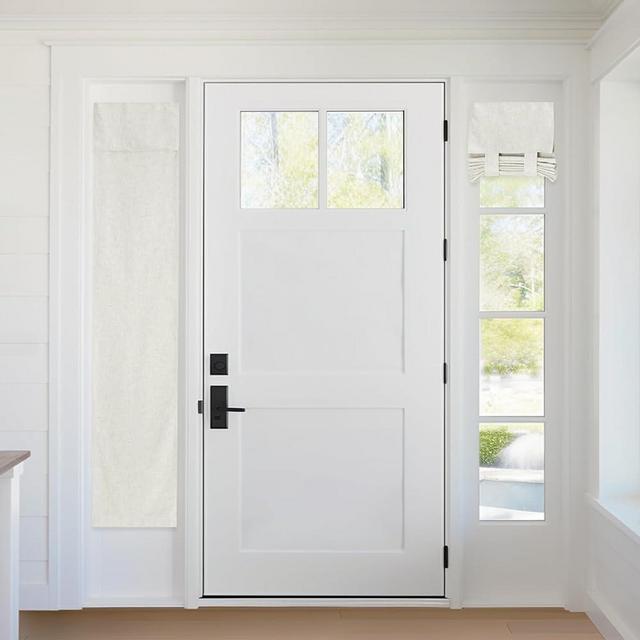 RYB HOME 100% Blackout Door Window Curtains for Sidelight, Natural Linen Blended Privacy French Door Blinds Thermal Insulated Room Darkening Door Window Shades, W12 x L69 inch, 1 Panel