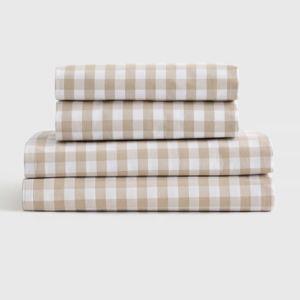 Classic Organic Percale Sheet Set in Cafe Gingham (Full Size)