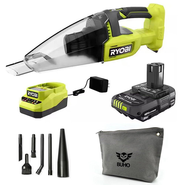 Buho Cordless Handheld Vacuum Accessory Bundle - Ryobi 18 Volt Multi-Surface Vacuum Micro-Cleaning Accessory Kit 2.0 Ah Battery 18V Charger Zipper Pouch