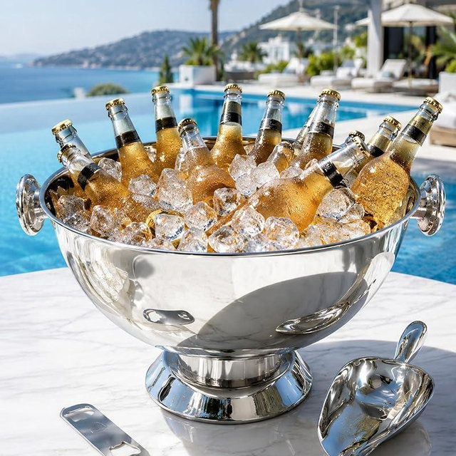 Extra Large Stainless Steel Ice Bucket for Parties, Heavy Duty Beverage Tub with Handles, Leakproof Welded Base, Polished Finish Beer & Wine Cooler, Includes Ice Scoop & Bottle Opener
