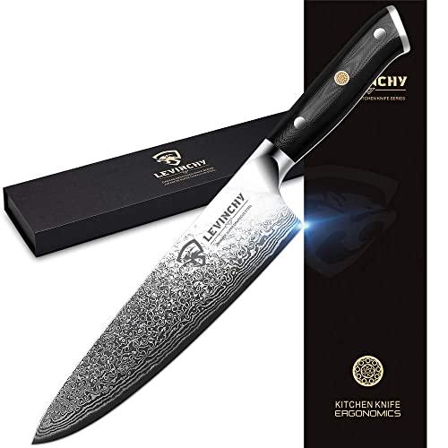 LEVINCHY Damascus Chef Knife 8 inch with Black Premium G10 Handle, Professional Japanese Damascus Stainless Steel Knife, Ergonomic, Razor Sharp, Superb Edge Retention, Stain & Corrosion Resistant