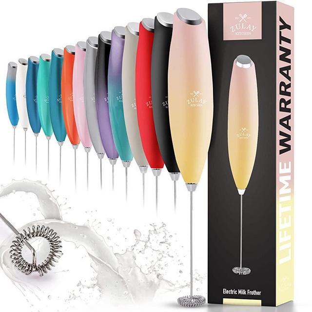 Zulay Milk Frother for Coffee with Upgraded Titanium Motor - Handheld Frother Whisk, Milk Foamer, Mini Blender and Electric Mixer Coffee Frother for Frappe, Latte, Matcha, No Stand - Mimosa
