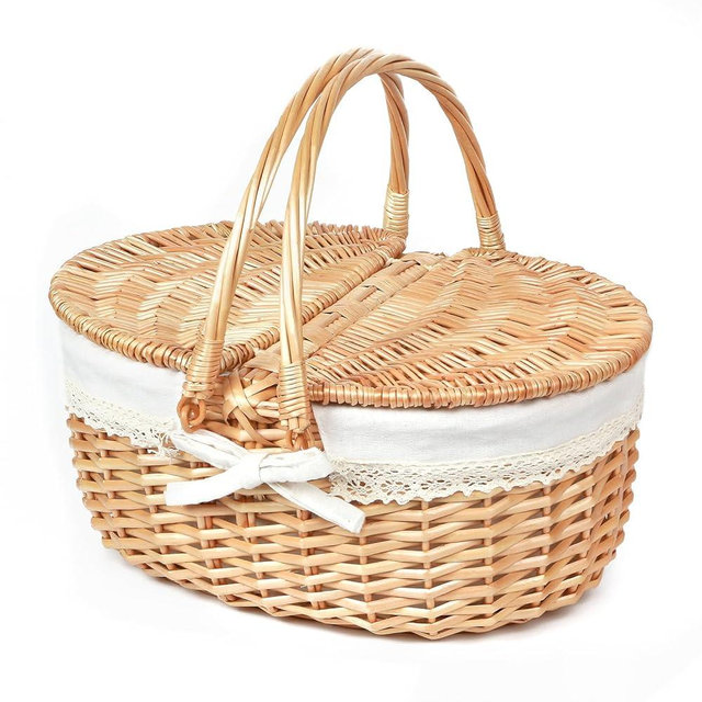 Hap Tim Wicker Picnic Basket for 2 with Lid - Unique Gifts Ideas for Couple, Engagement, Wedding, Bridal Shower, Family, Christmas - White Elephant Gifts for Adults(Y2408B-1)