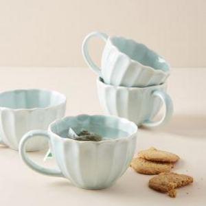 Daisy Mugs, Set of 4 WHITE