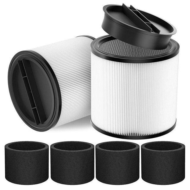 Extolife Replacement Filter Compatible with Shop-Vac 90350 90304 90333 Replacement fits most Wet/Dry Vacuum 5 Gallon and above, 2 pcs 90304 filters with caps and 4pcs 90585 foam filters