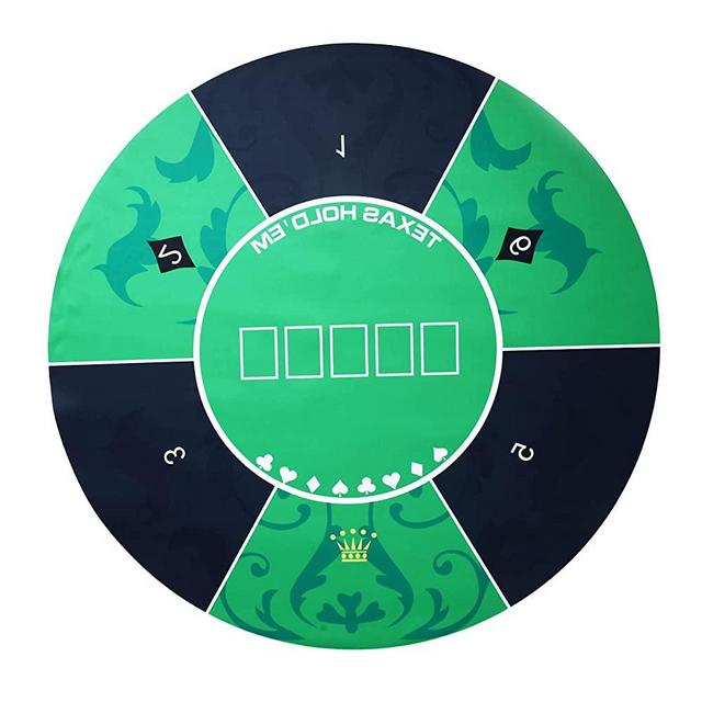 47'' x 47'' Professional Poker Mat, Texas Hold'em Portable Rubber Poker Table Top Round, 8 Player Game Layout Mat with Carrying Bag to Play Cards, Poker Games, Blackjack, Casino