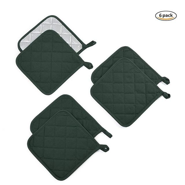 Jennice House Trivets Potholders Set Kitchen Heat Resistant Pure Cotton Coasters Hot Pads Pot Holders Set of 6 for Everyday Cooking and Baking by 7 x 7 Inch (Dark Green)