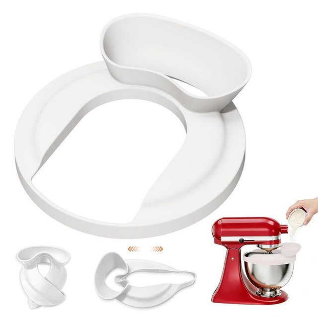 Maireien Pouring Shield for KitchenAid Tilt Head 4.5-6QT Mixer, Silicone Flour Funnel with Splatter Guard, for Kitchen Aid Accessory and Attachments, Splash Proof Funnel for Stand Mixer Bowl (White)