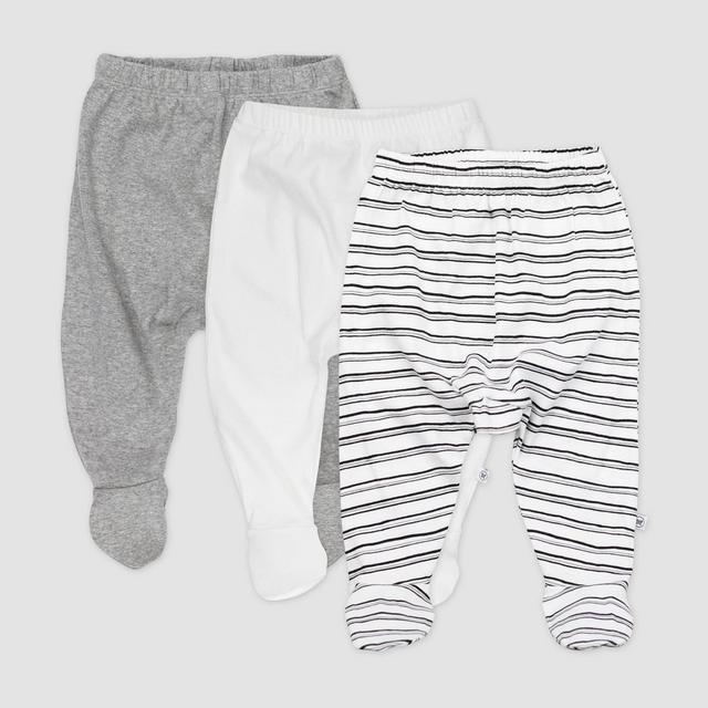 Honest Baby 3pk Sketchy Striped Organic Cotton Footed Harem Pants - Black/White 0-3M