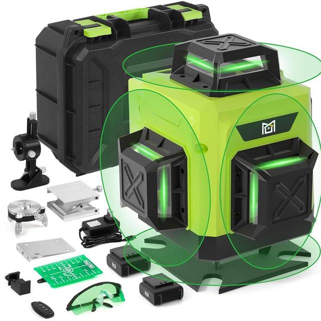 Upgraded Laser Level 360 Self Leveling, 16 Line Laser Level for Construction or Picture Hanging with Magnetic Stand, 360 Laser Level with 10 Ah Rechargeable Battery, Remote Control