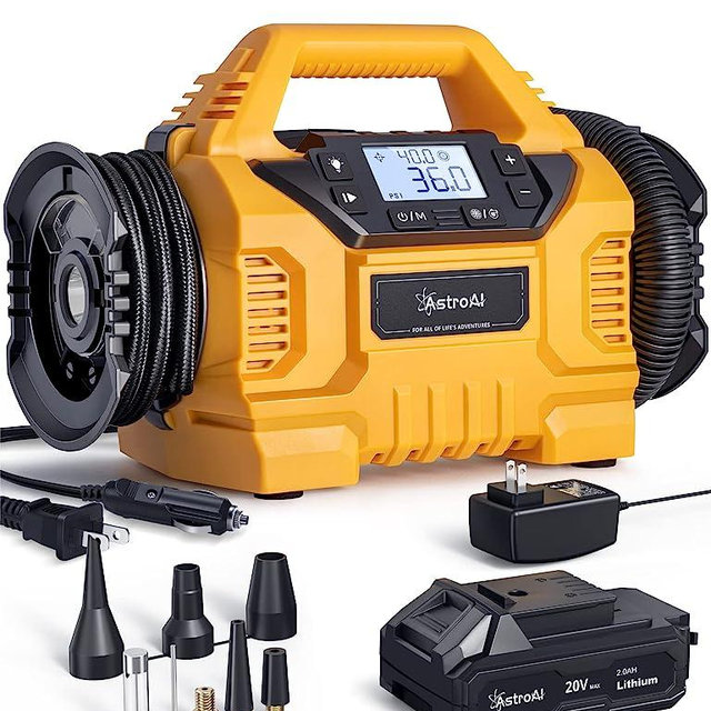 AstroAI Cordless Tire Inflator Portable Air Compressor for Car Tire Pump 160PSI with HD Screen, 3 Power Sources & Dual Powerful Motors, Heavy Duty Air Pump Inflation/Deflation father day gifts
