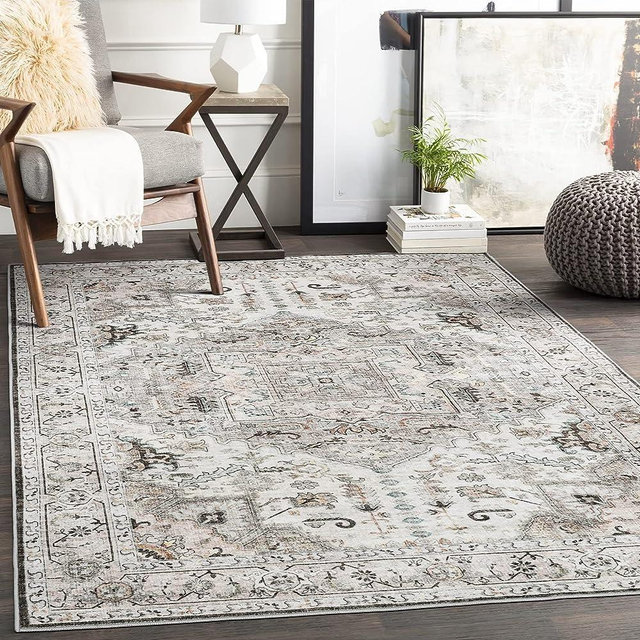 xilixili 8x10 Area Rugs,Washable Rug Anti-Slip Backing Area Rugs for Living Room - Stain Resistant Boho Rugs for Bedroom,Vintage Printed Home Decor Large Area Rug (Brown/Ivory,8'x10')