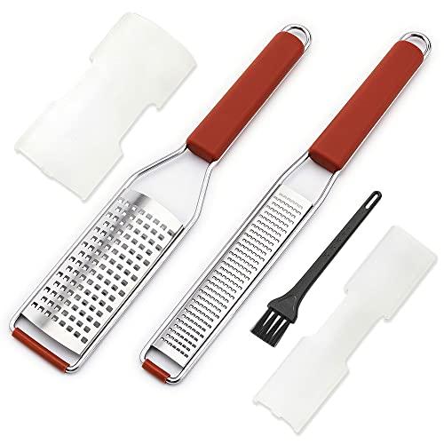2-piece Grater Set with Medium Shredder,Fine Shredder and Cleaning Brush, GUANCI Stainless Steel Zesters,Sharp Kitchen Tools for Ginger, Garlic, Nutmeg, Chocolate, Vegetables, Fruits, dishwasher safe
