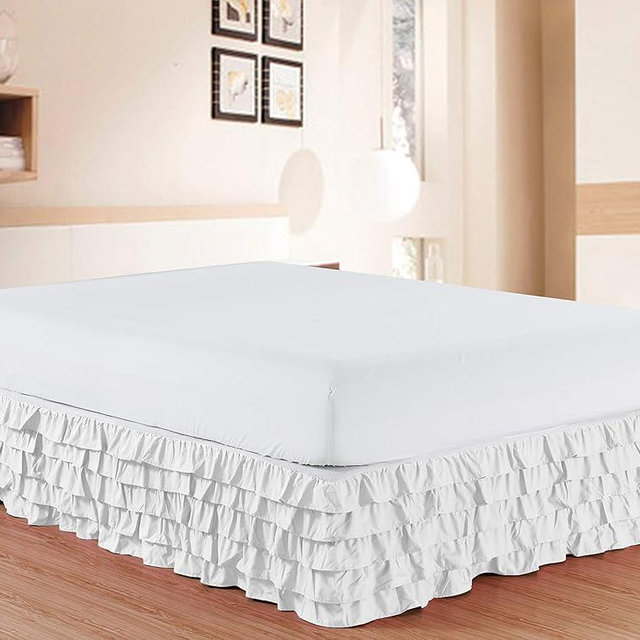 Elegant Comfort Luxurious Premium Quality 1500 Thread Count Wrinkle and Fade Resistant Egyptian Quality Microfiber Multi-Ruffle Bed Skirt - 13inch Drop, King, White