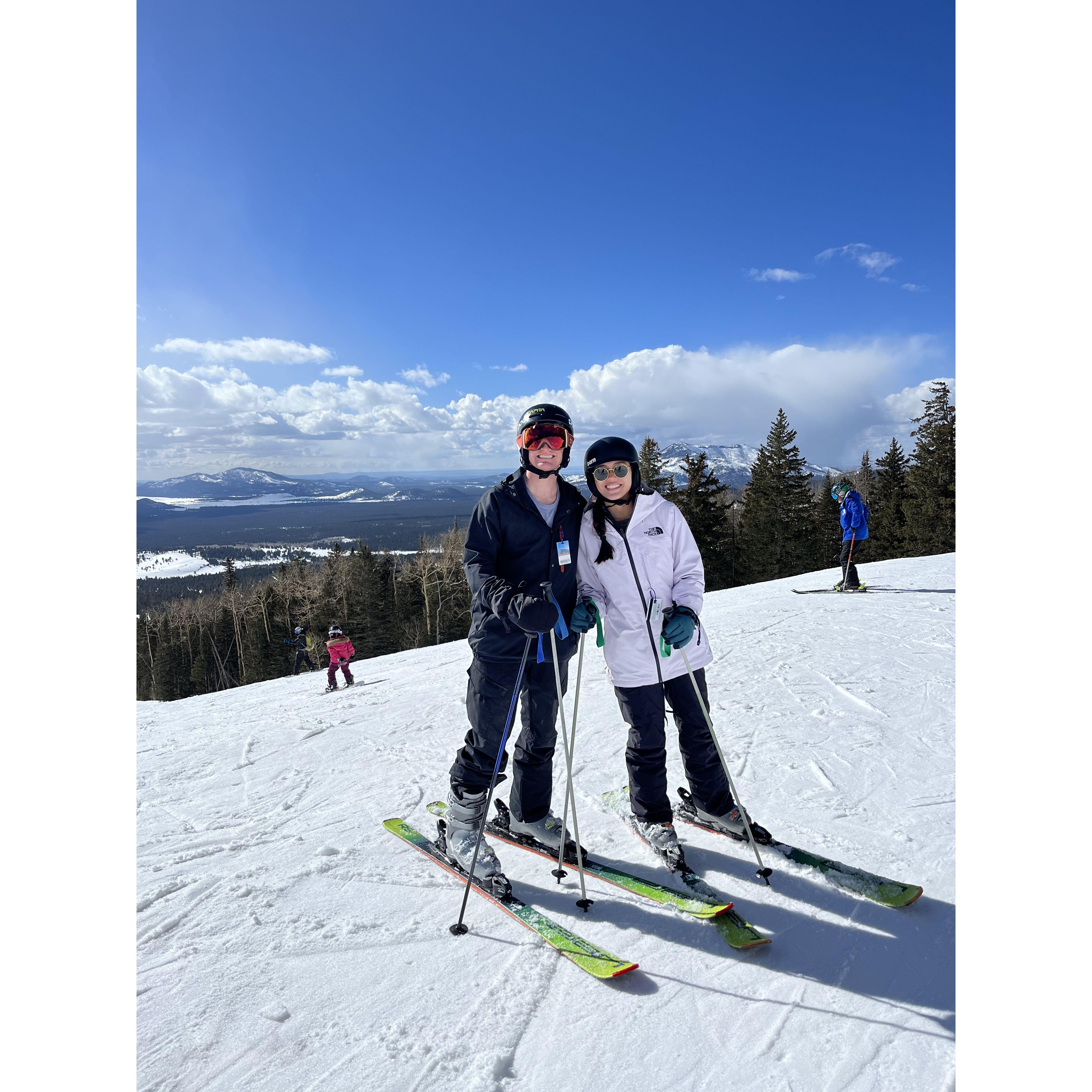 Connor's first time skiing! Flagstaff, AZ over Spring Break of 2023. Lia taught him, he was a very quick learner!