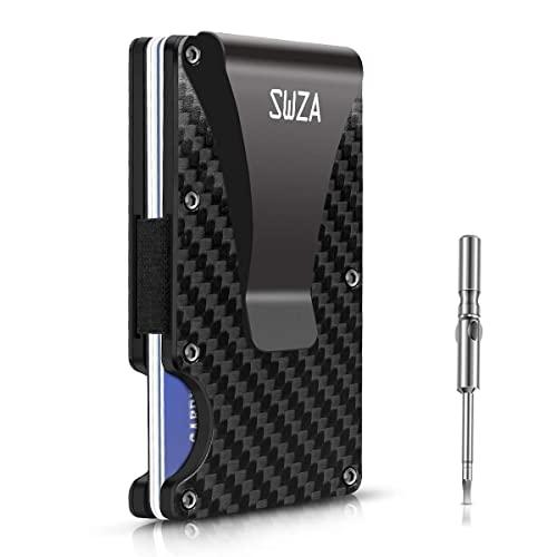 SWZA Carbon Fiber Minimalist Wallet for Men - RFID Blocking Credit Card Holder Metal Wallet- Money Clip Slim Front Pocket (Carbon Fiber Wallet)