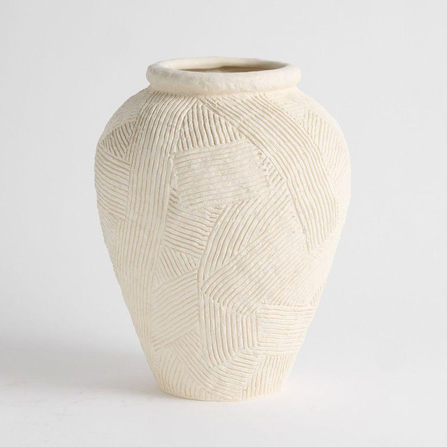 Earthenware Textured Vase Tall White