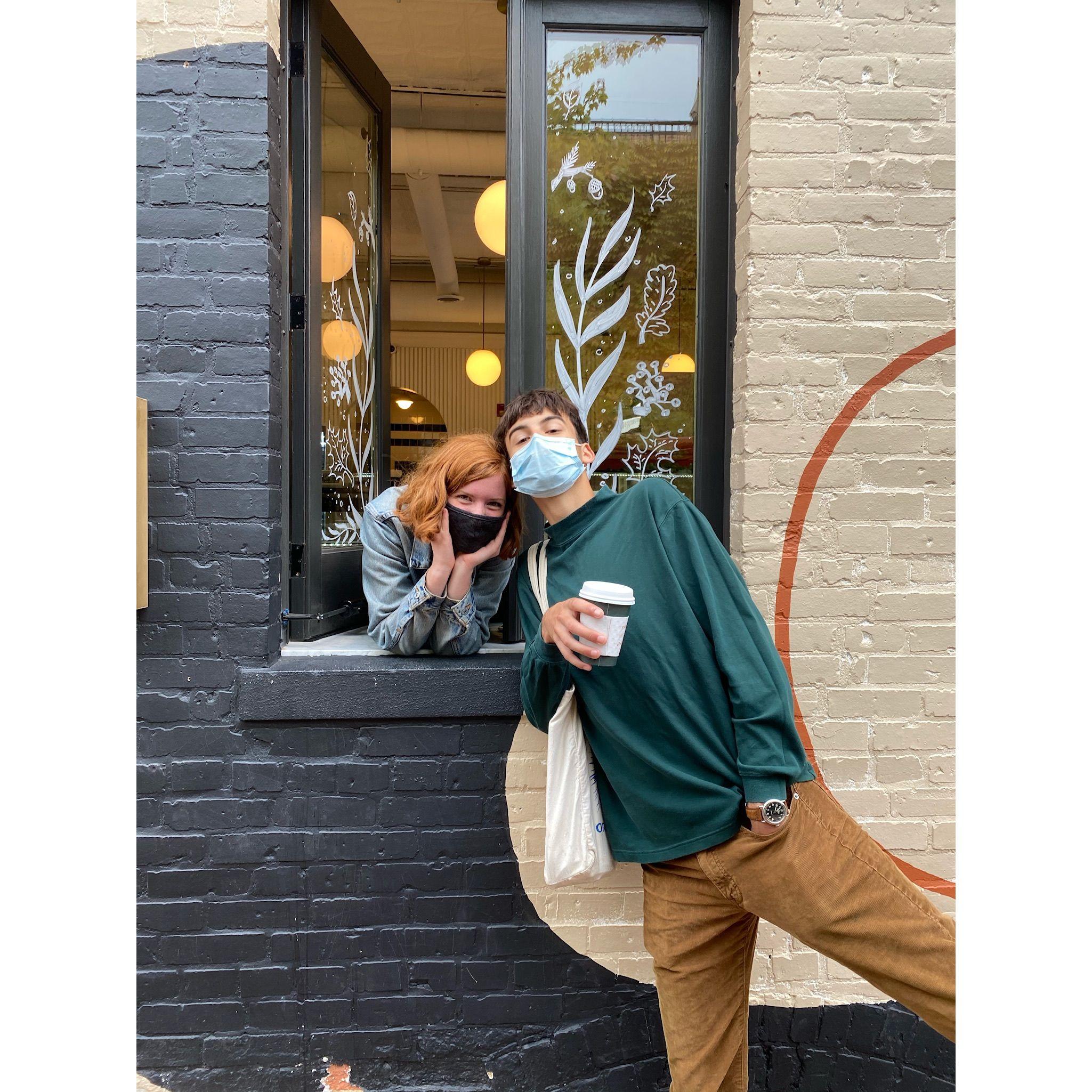 In 2020 Annalise worked at Moveable Feast in Wheaton and Ethan came to visit the alley window for chai