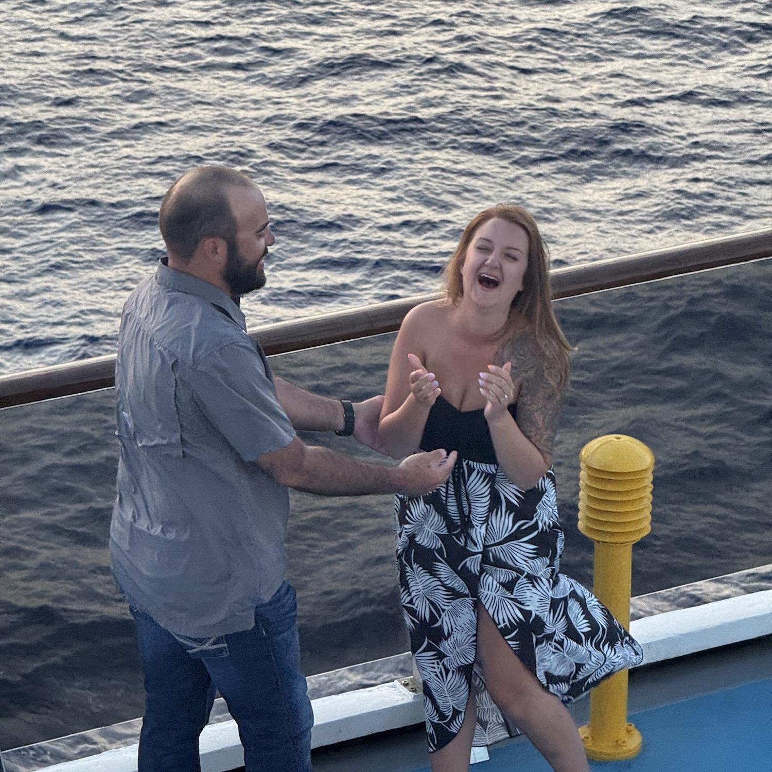 Such a cute proposal at sunset on the cruise ship