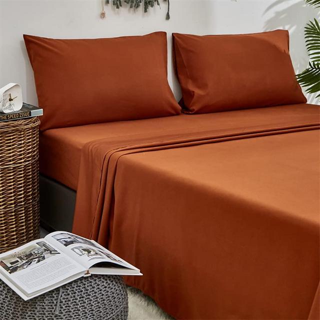 Houseri Burnt Orange Sheets King Reddish Brown King Size Fitted Sheet Set Flat Sheet Terracotta Mattress Cover for Women Men Teens Rust King Size Sheet 4 Pcs Bed Sheet with Pillowcases