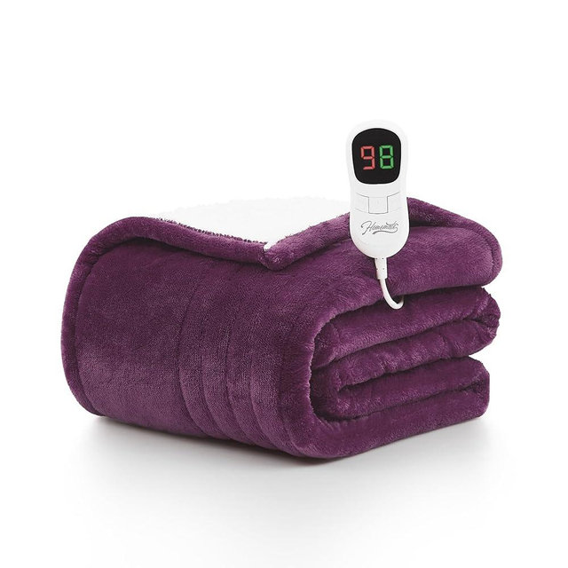 Homemate Heated Blanket Electric Throw - 50"x60" Heating Blanket Throw 1/2/4/6/8 Hours Auto-off 10 Heat Level Heat Blanket Over-heat Protection Flannel Sherpa Heater Blanket Electric ETL Certification