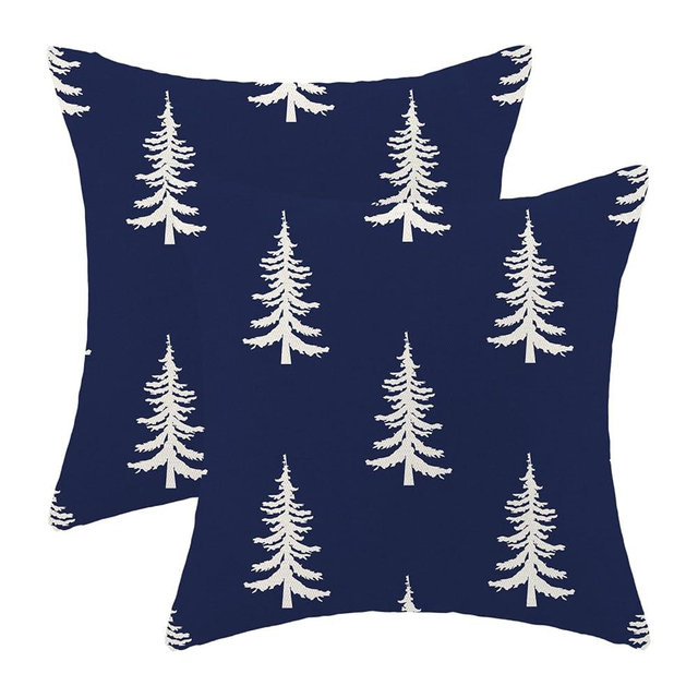 CXMEIFLY Christmas Pillow Covers 18x18 Inch Set of 2 Navy Blue White Christmas Tree Decor Throw Pillows Winter Xmas Holiday Outdoor Cushion Cases for Couch Bed Decorations