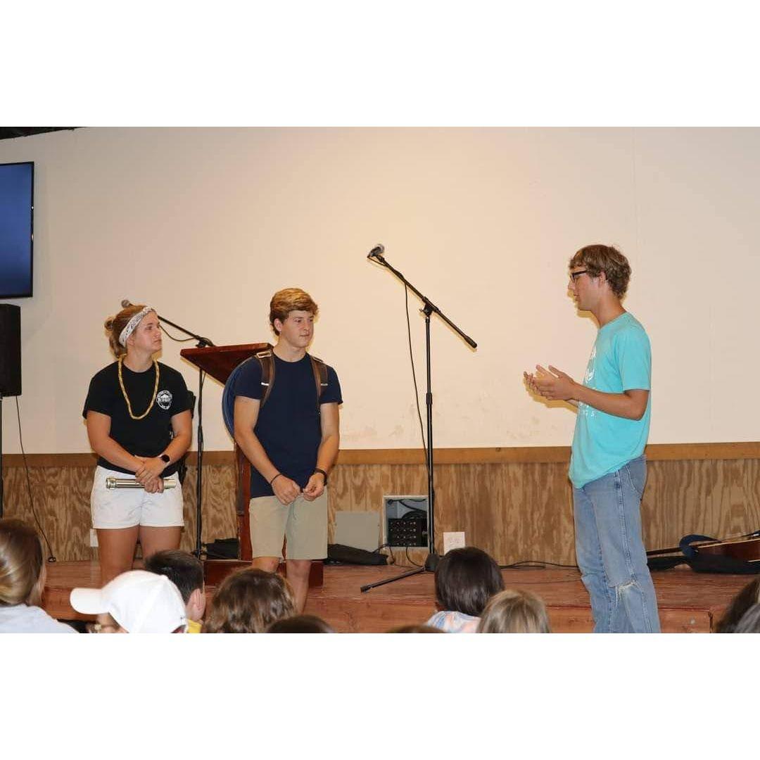 Samuel and Cheney performing one of many skits for the campers