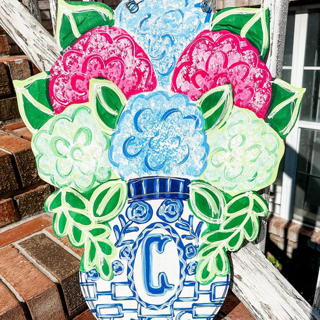 Chinoiserie Door Hanger - hydrangea Door hanger - Personalized Door Hanger - Summer Decorations - Spring Decor - Chinoiserie Decor