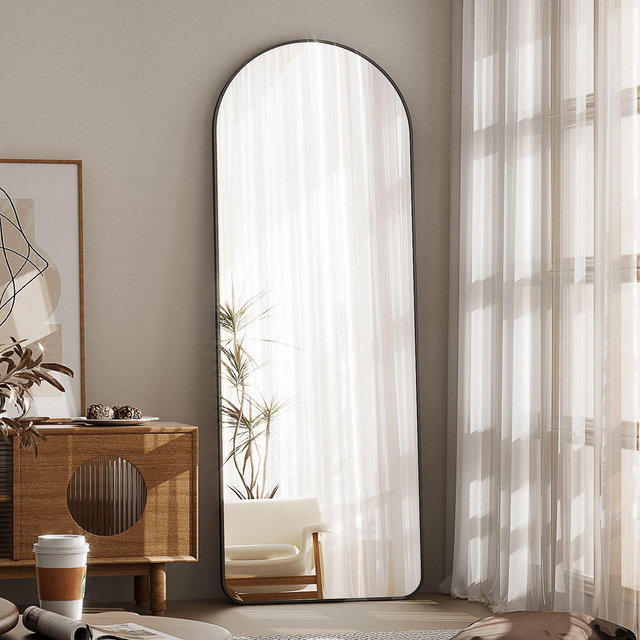 Arched Full Length Mirror - 65"x22" Floor Standing Dressing Mirror with Metal Frame for Bedroom or Living Room, Wall Mount or Stand Included