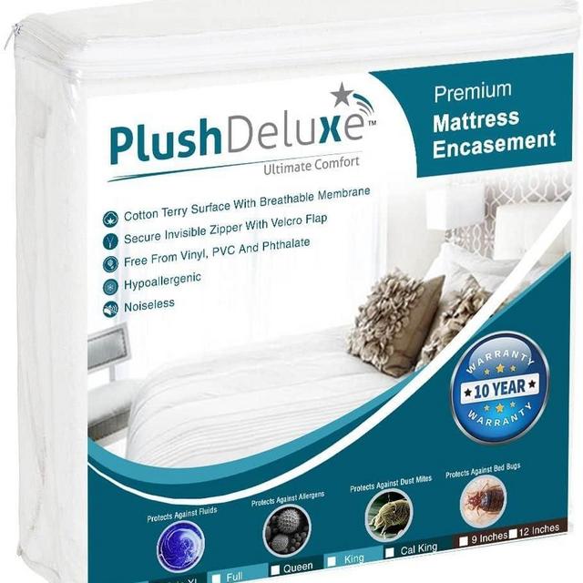 PlushDeluxe Premium Mattress Encasement - Zippered Waterproof BedCover, 6-Sided Protection - Hypoallergenic Terry Fabric - Protects Against Dust, Critters - [9-12"] Depth, Full Size